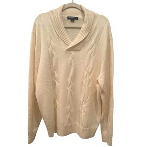 Men’s Extra Fine Merino Wool Ivory Cable Knit Sweater Holidays Gift Giving Sz XL